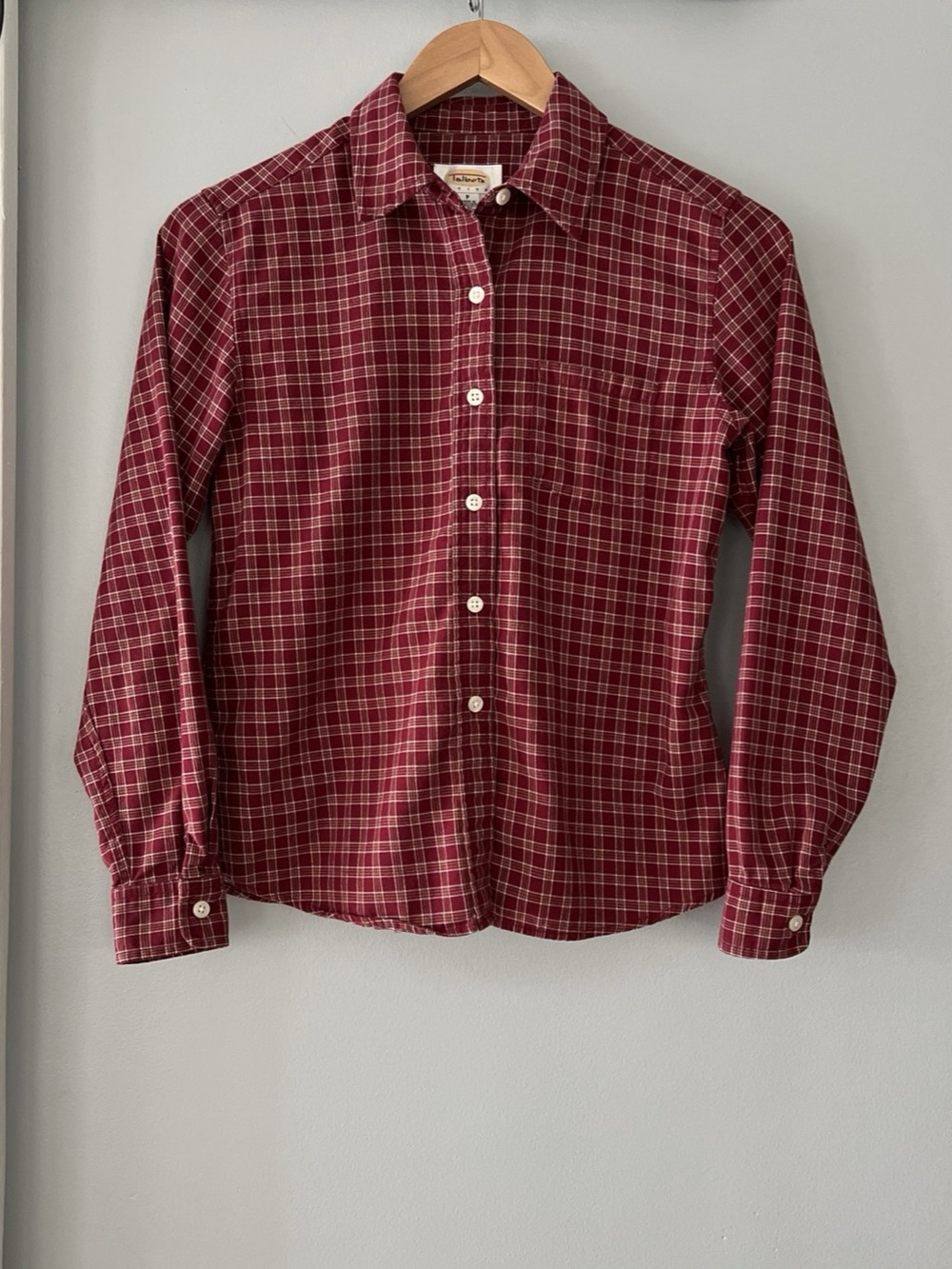 VTG Talbots Petites Women Sz P Plaid Red White Button Up Cotton Shirt Portugal